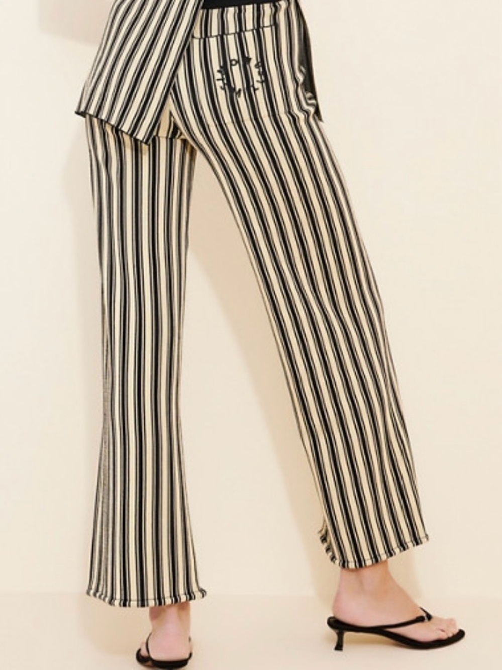 Simon Miller Black and Cream Vertical-Stripe Wide-Leg Pants